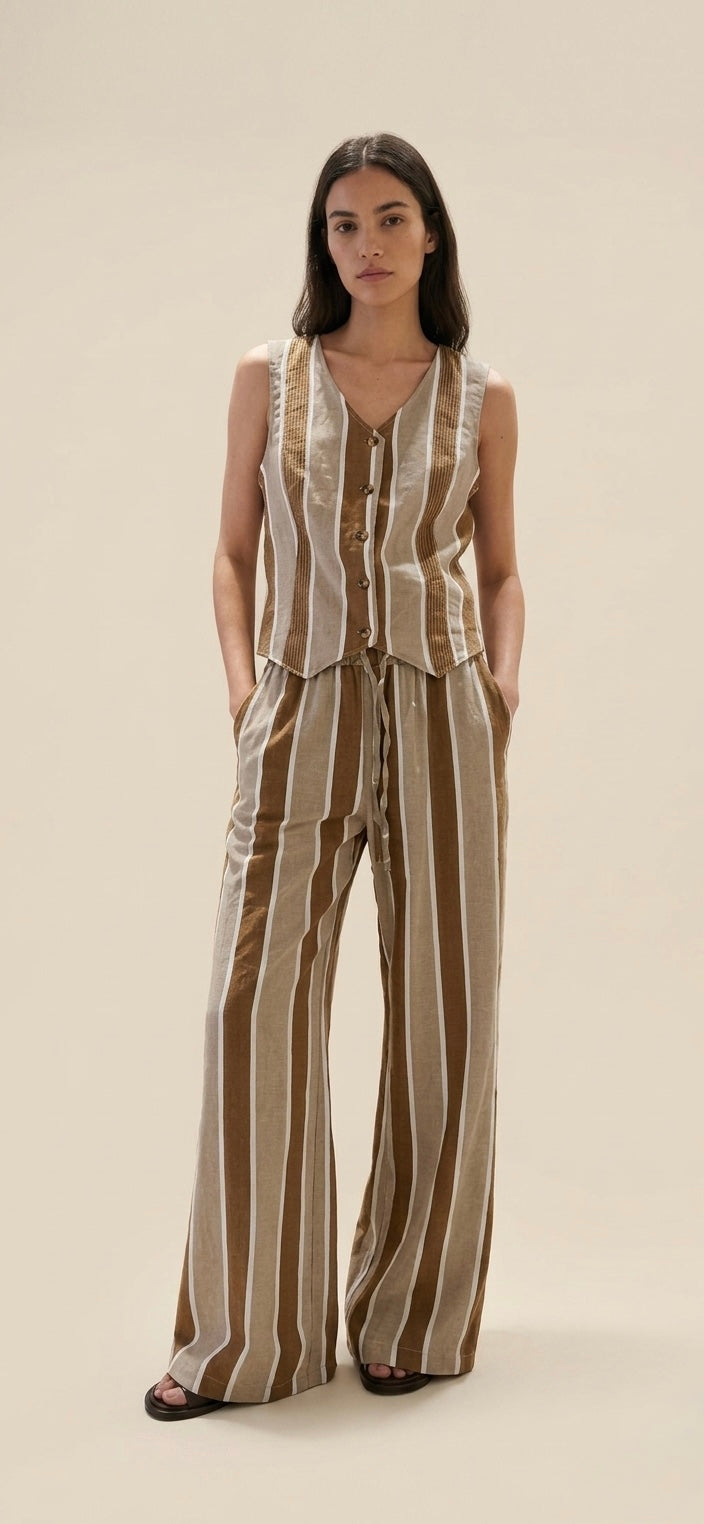 Pantalón traje rayas de algodón mujer