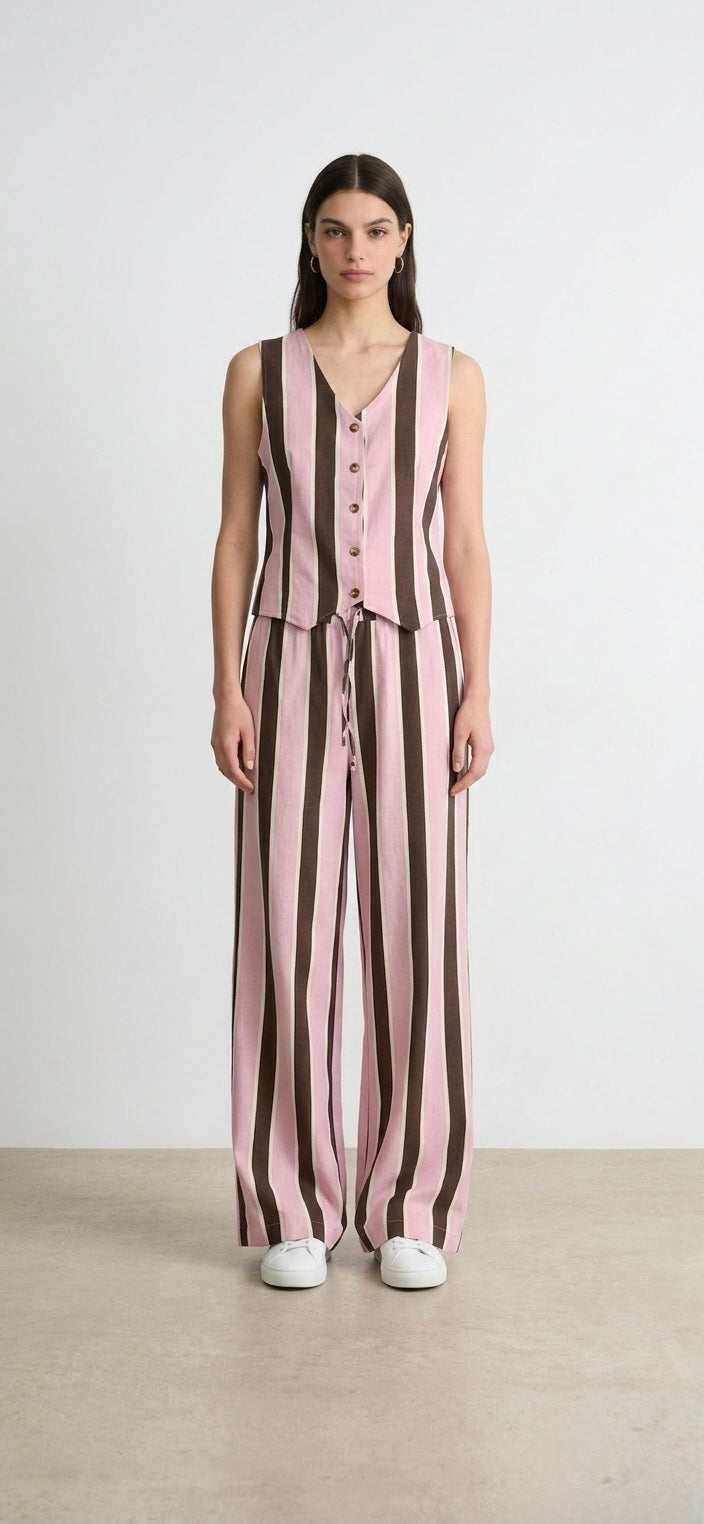 Pantalón traje rayas de algodón mujer