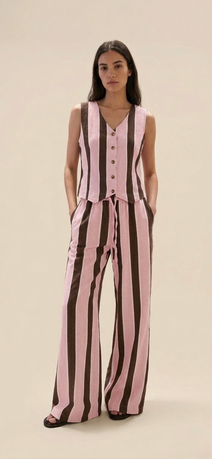 Pantalón traje rayas de algodón mujer