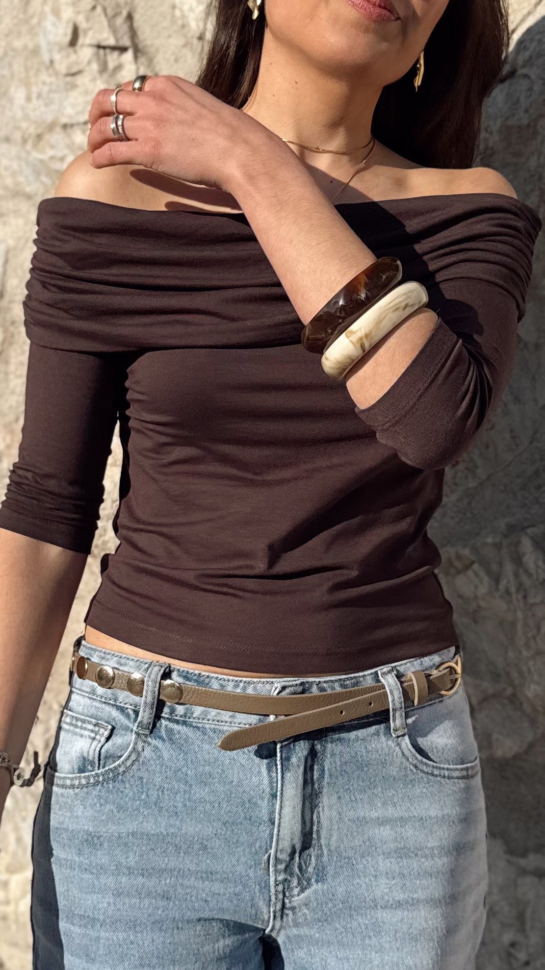 Pulsera brazalete nácar en crudo mujer