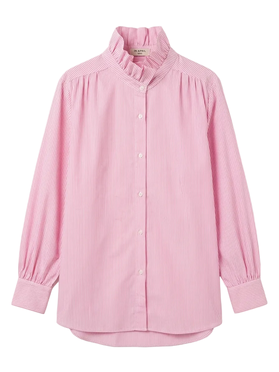 Camisa rayas cuello romantico mujer en rosa