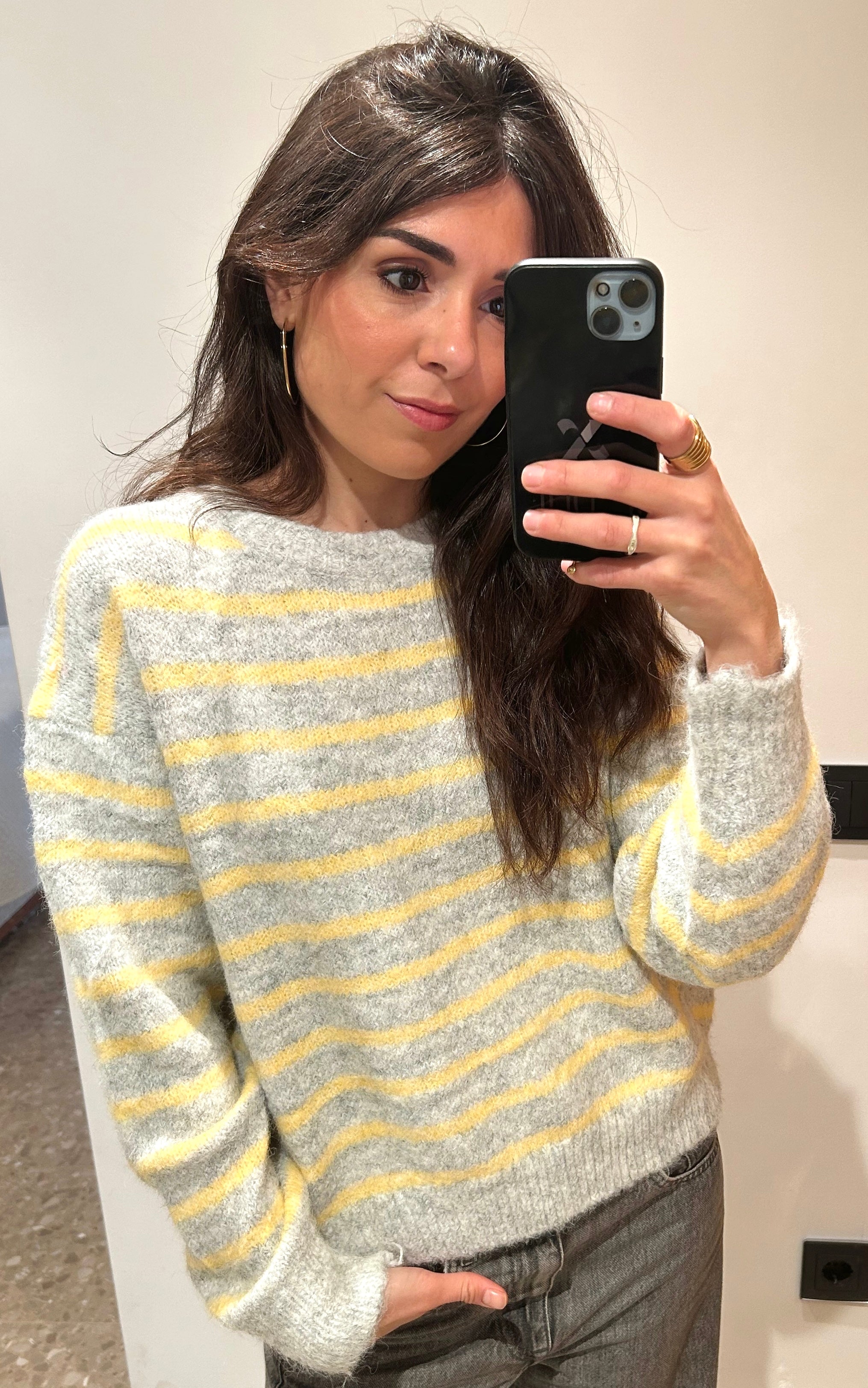 Jersey rayas mujer en gris y amarillo