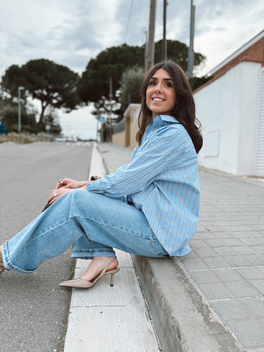 Pantalón jeans bolsillo star mujer azul