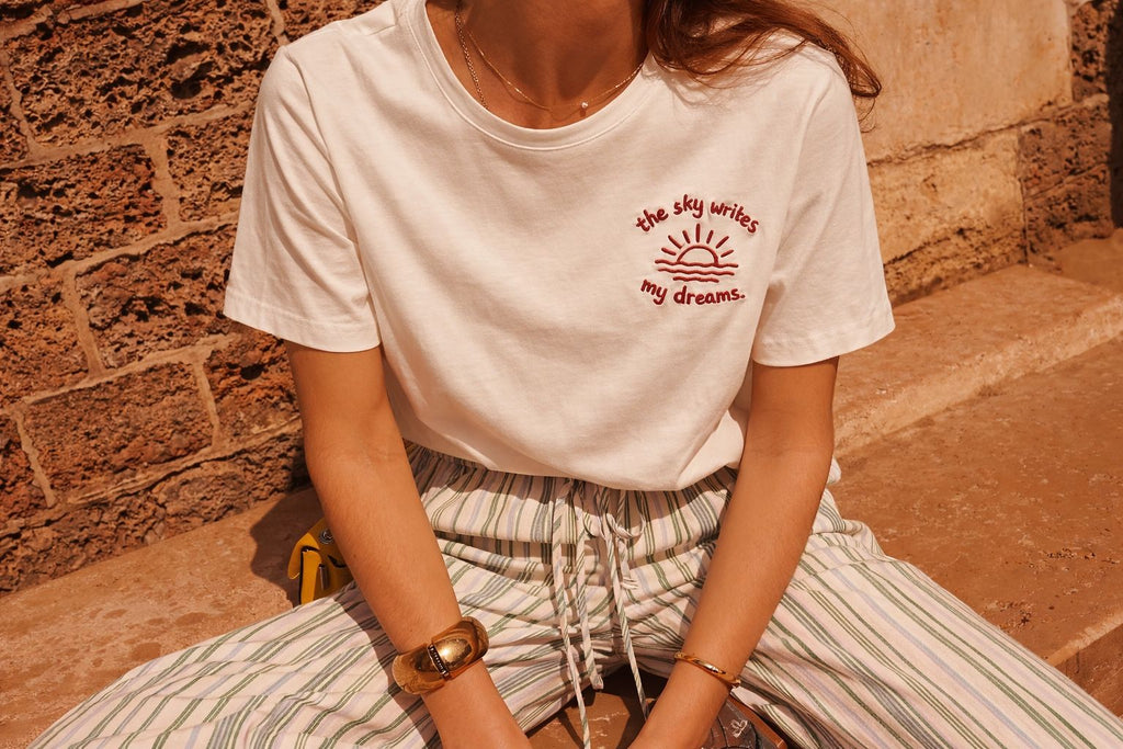 Camiseta manga corta y cuello redondo de algodón mujer en blanco