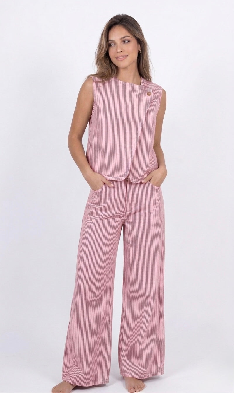 Pantalón raya denim color mujer