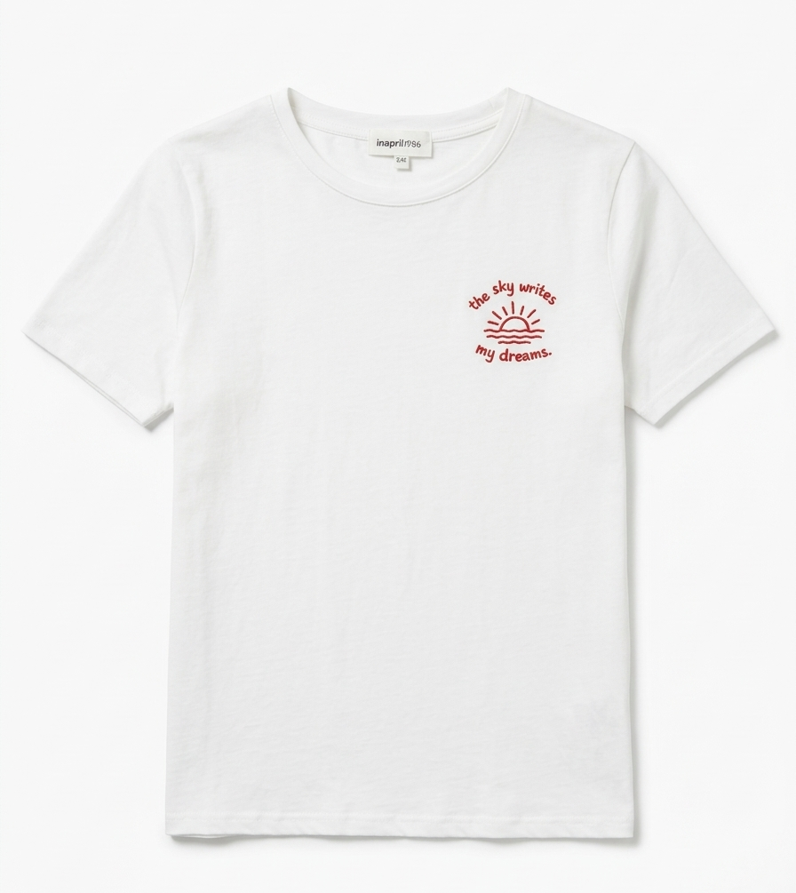 Camiseta manga corta y cuello redondo de algodón mujer en blanco