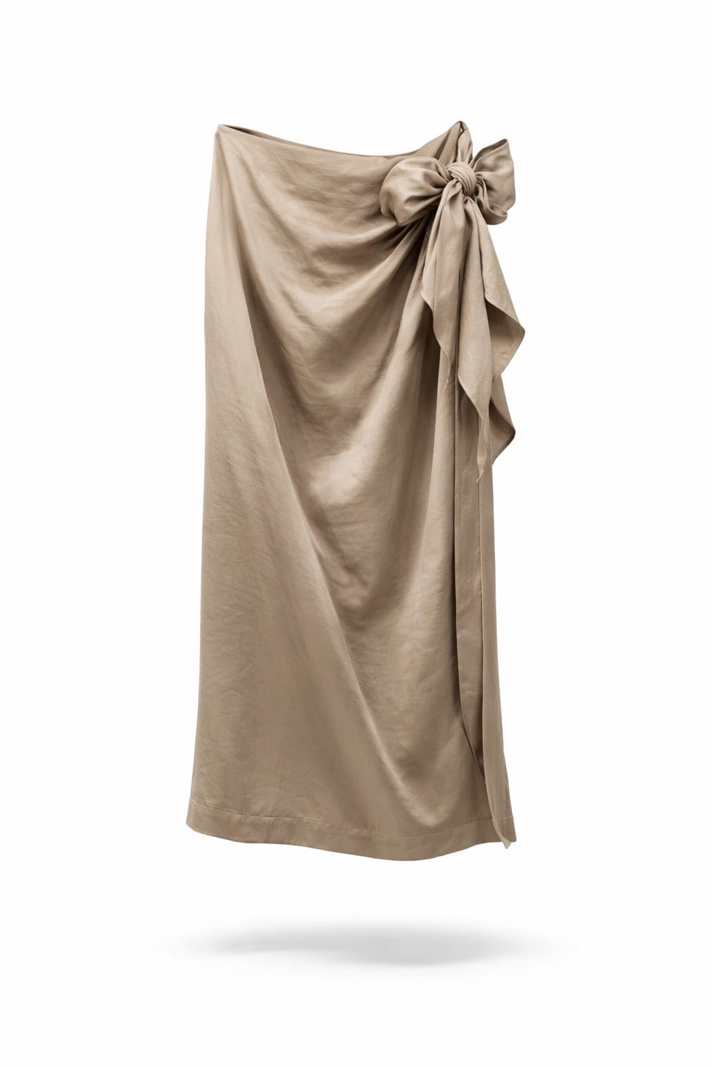 Falda midi satinada con lazada mujer en beige