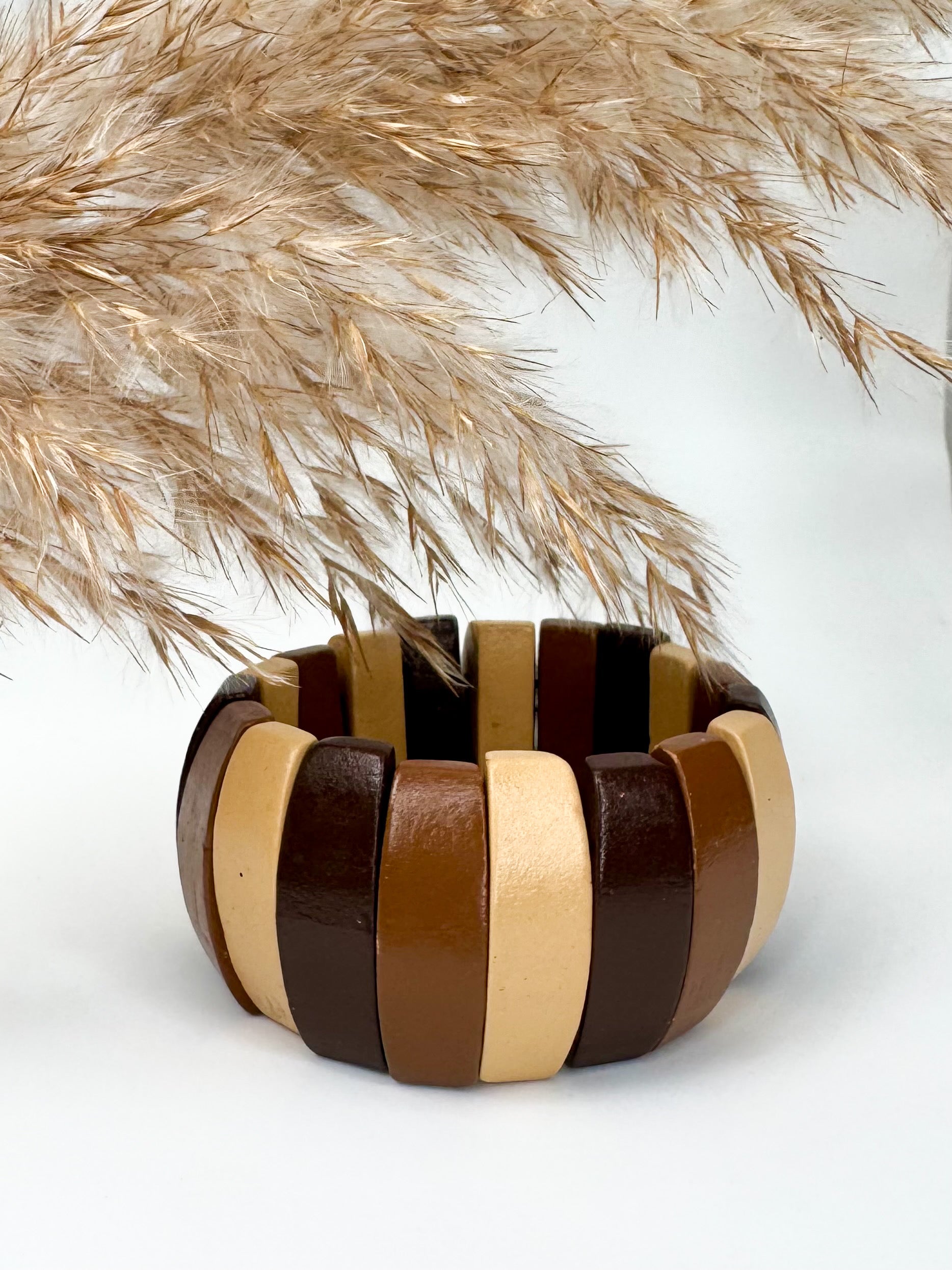 Pulsera Elástica de Madera Multitono
