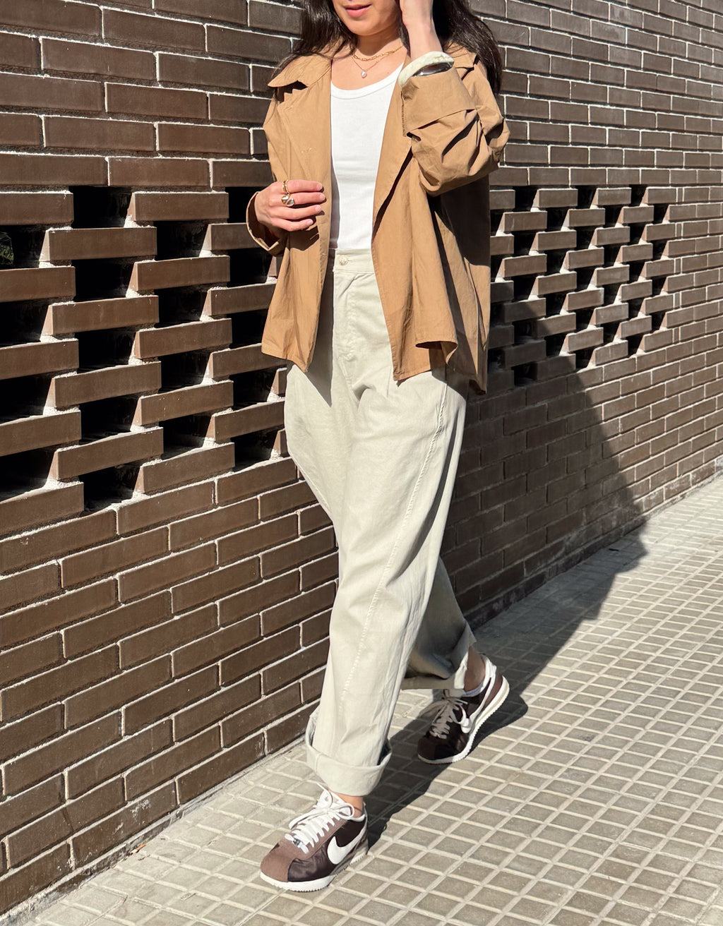 Pantalón ballon de algodón mujer en beige