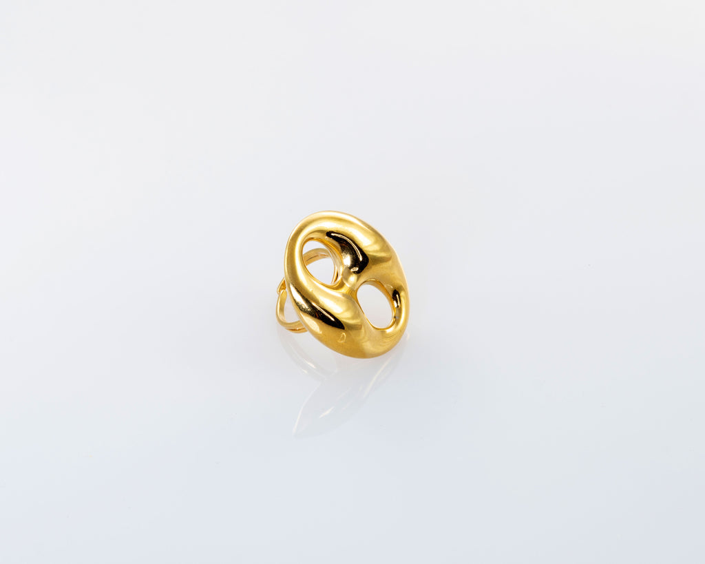 Anillo círculo grande ajustable acero inoxidable dorado mujer