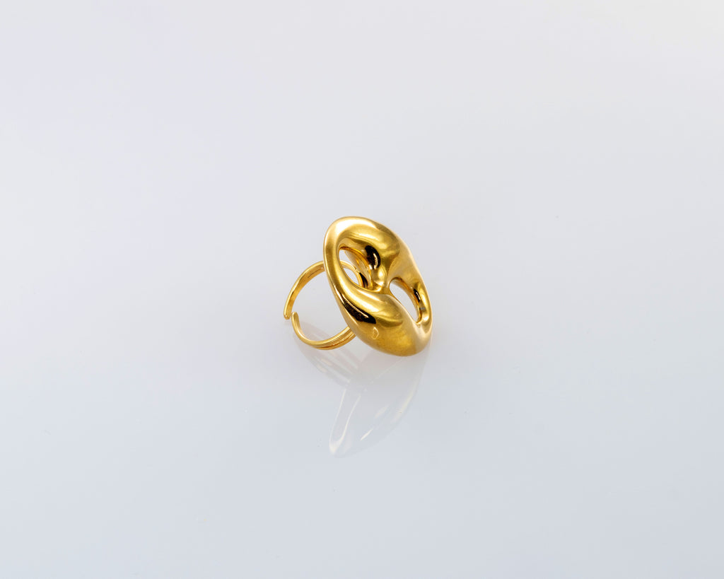Anillo círculo grande ajustable acero inoxidable dorado mujer