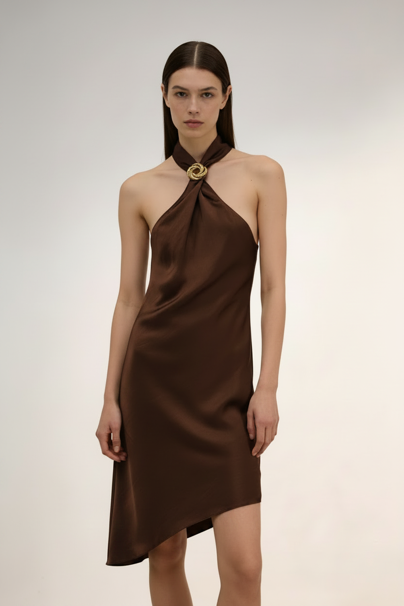 Vestido midi halter chocolate