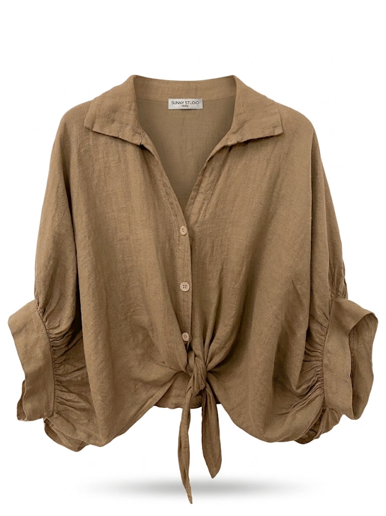 Bolero camisero de lino con nudo mujer