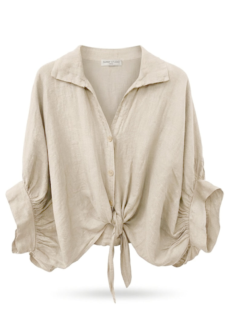Bolero camisero de lino con nudo mujer