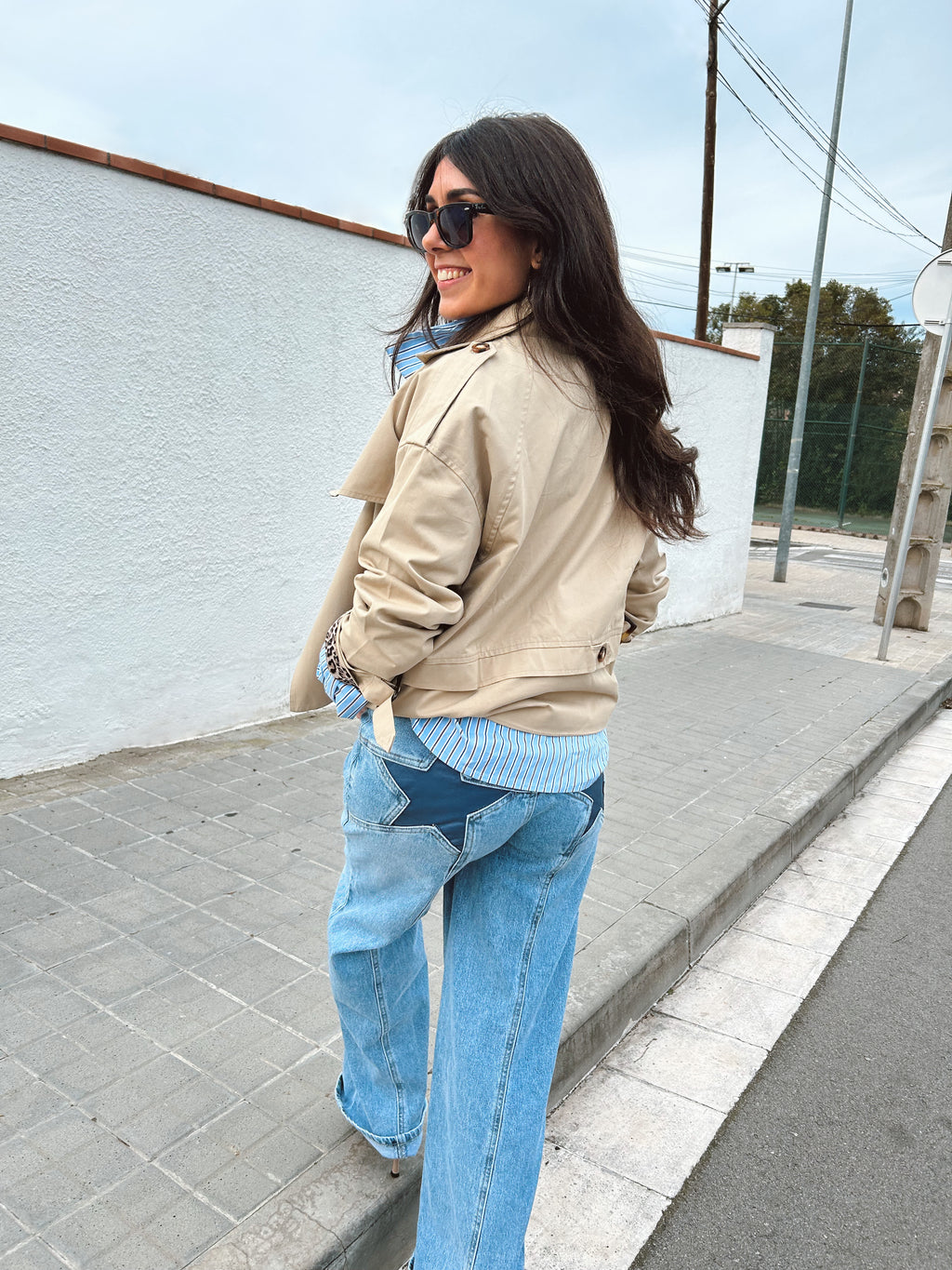 Pantalón jeans bolsillo star mujer azul
