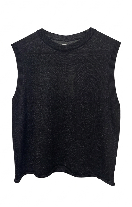 Top lurex sin mangas y cuello redondo mujer
