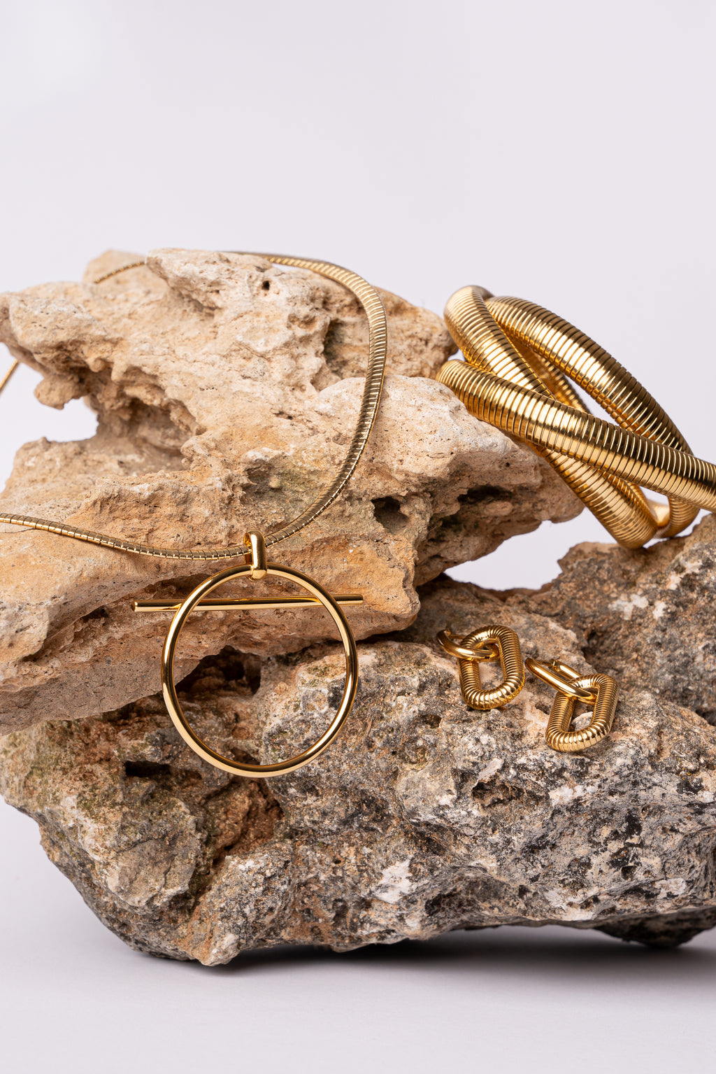 Pendiente eslabón colgante acero oro 18k mujer