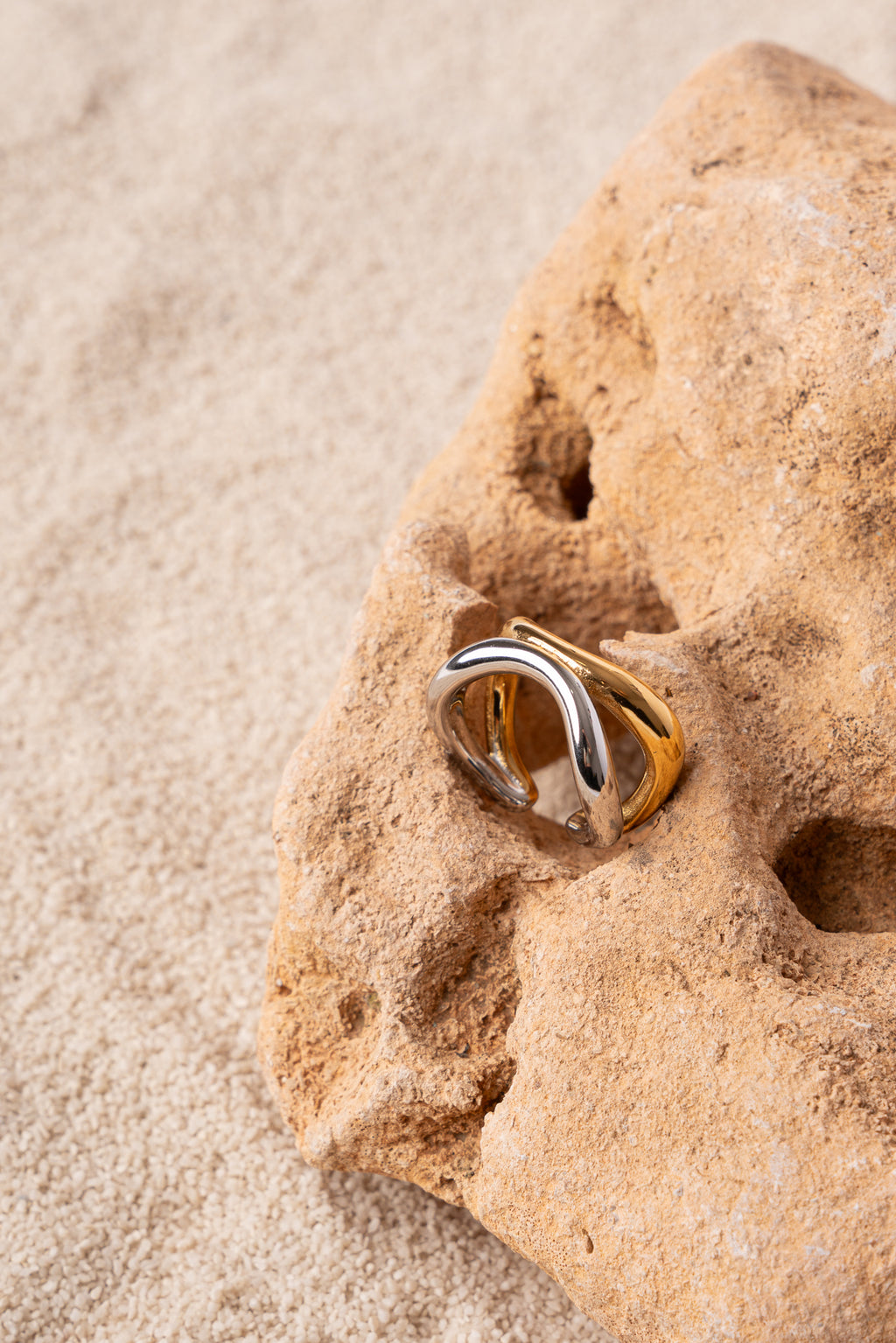 Anillo doble curva bicolor de acero inoxidable mujer