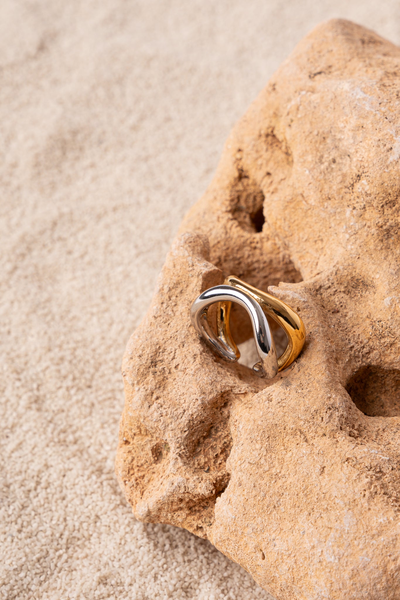 Anillo doble curva bicolor de acero inoxidable mujer