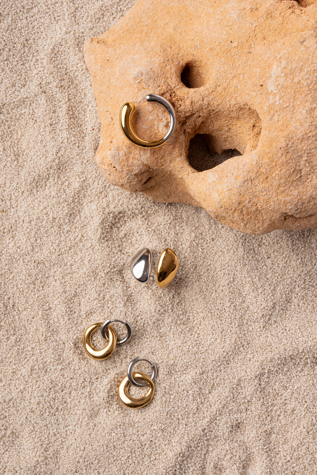 Anillo escultural bicolor de acero inoxidable mujer