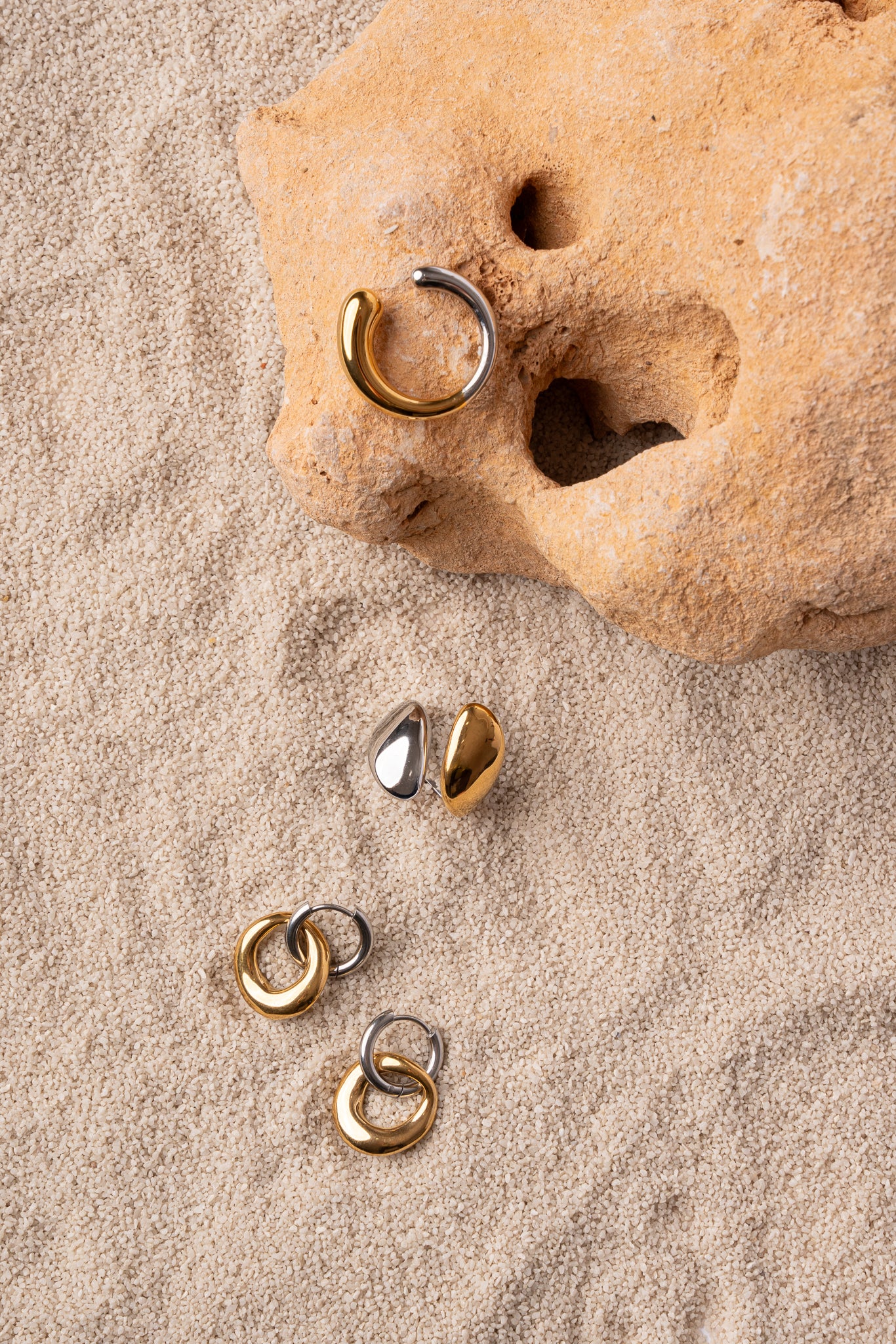 Anillo escultural bicolor de acero inoxidable mujer