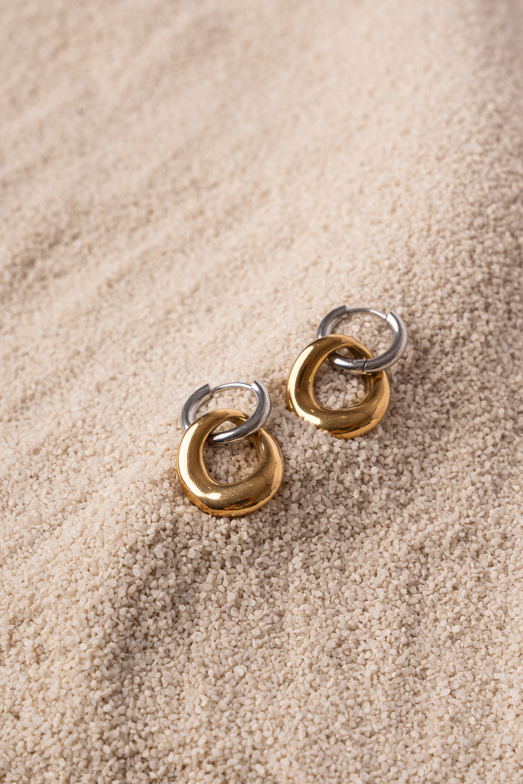 Pendiente doble pieza bicolor de acero mujer