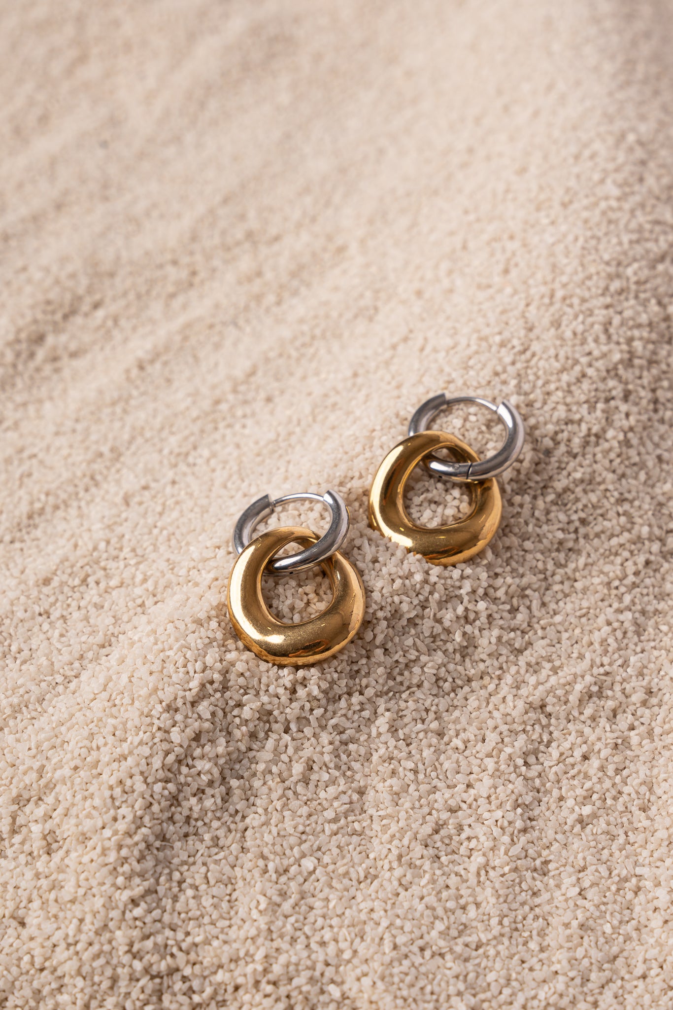 Pendiente doble pieza bicolor de acero mujer