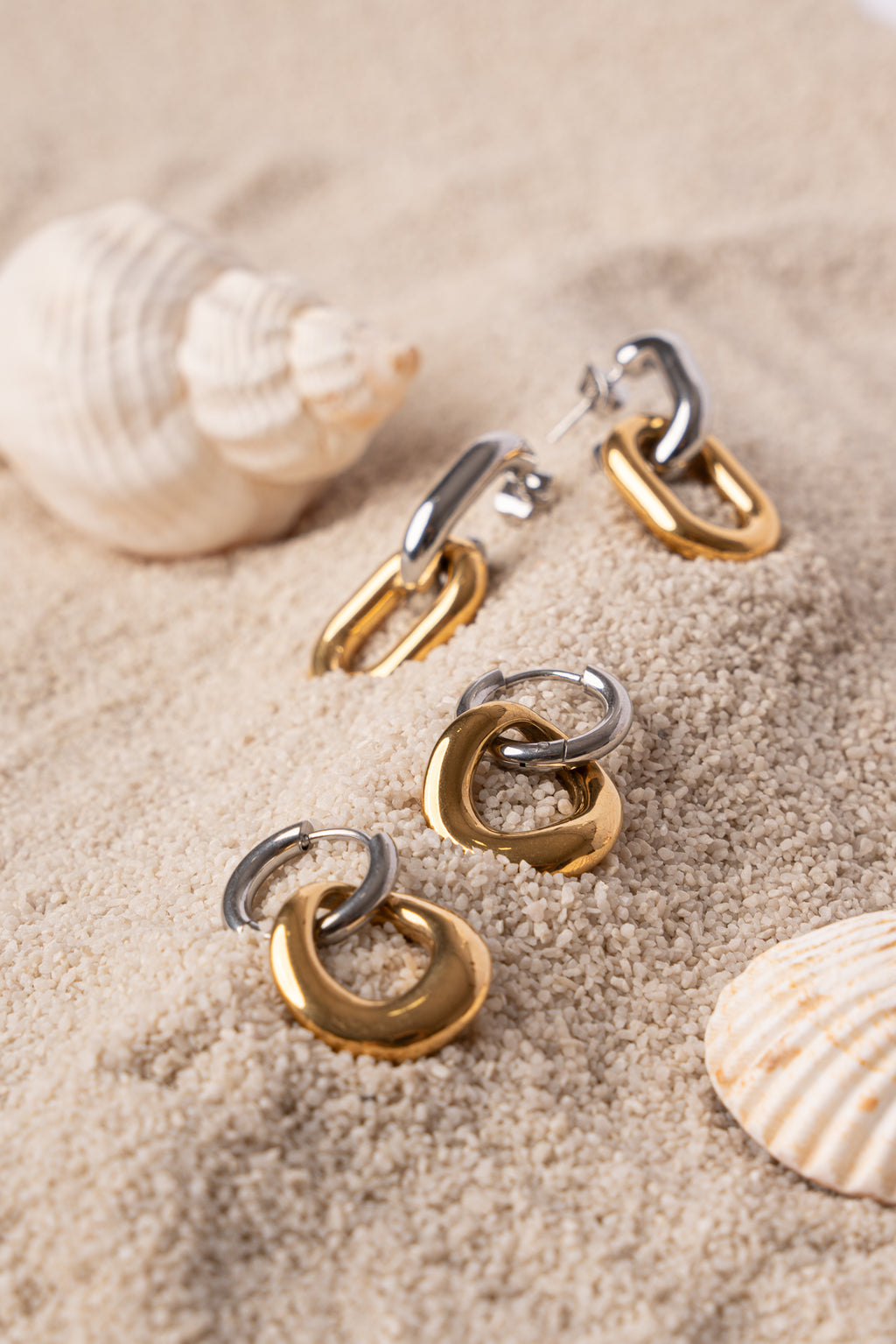 Pendiente doble pieza bicolor de acero mujer