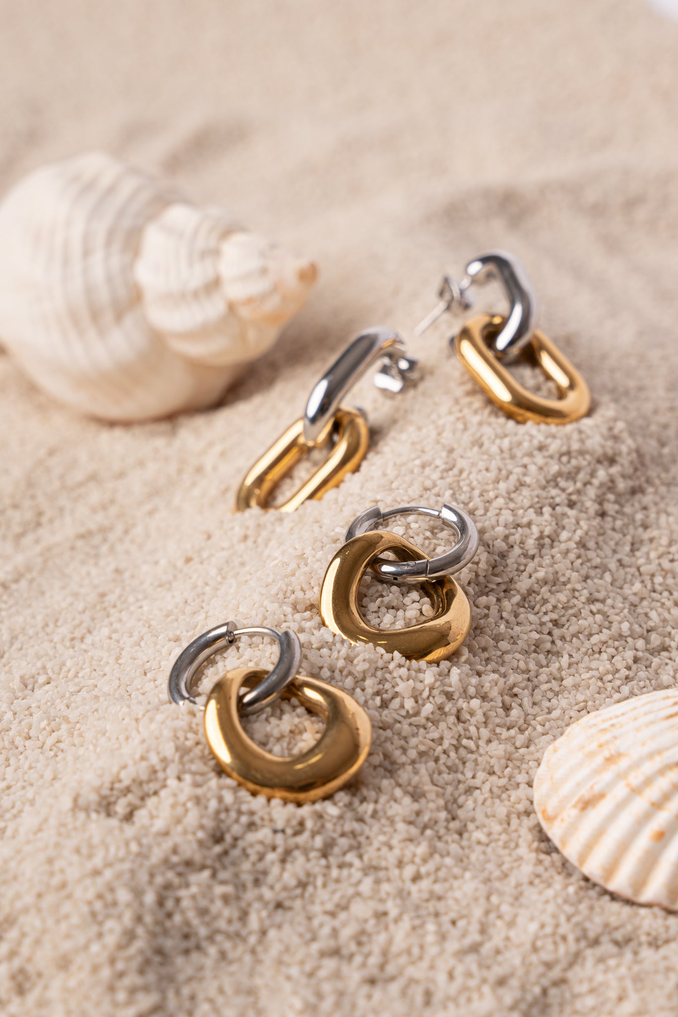 Pendiente doble pieza bicolor de acero mujer