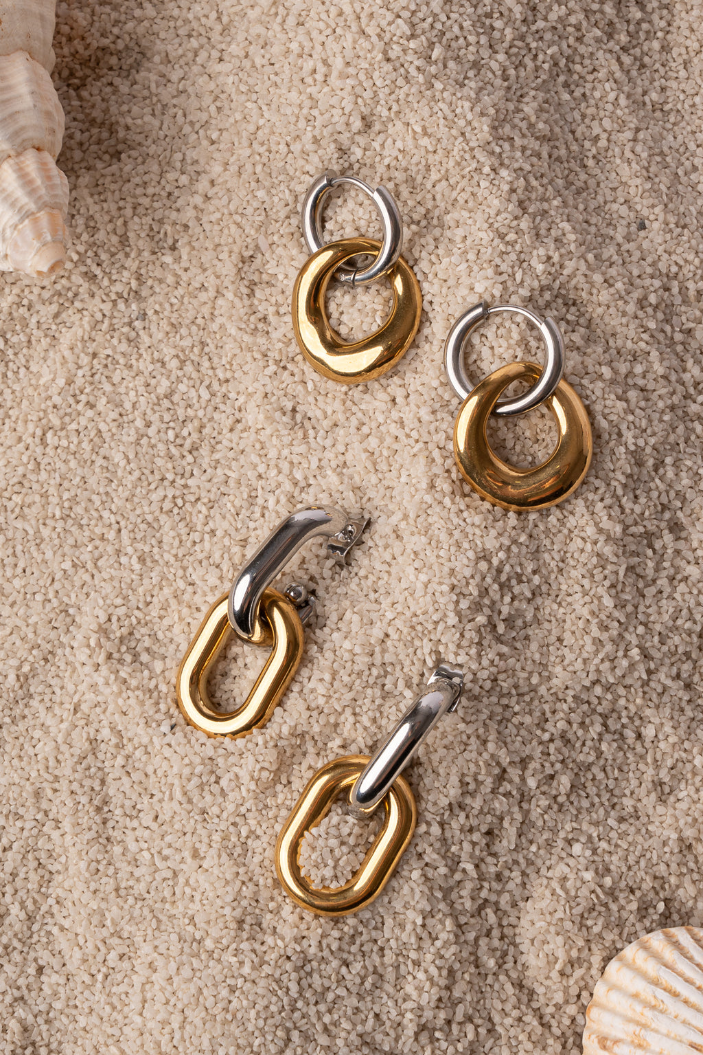 Pendiente doble pieza bicolor de eslabones de acero mujer
