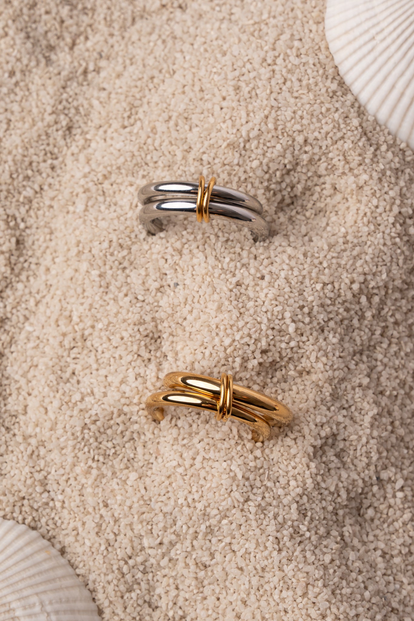 Anillo doble de acero inoxidable mujer