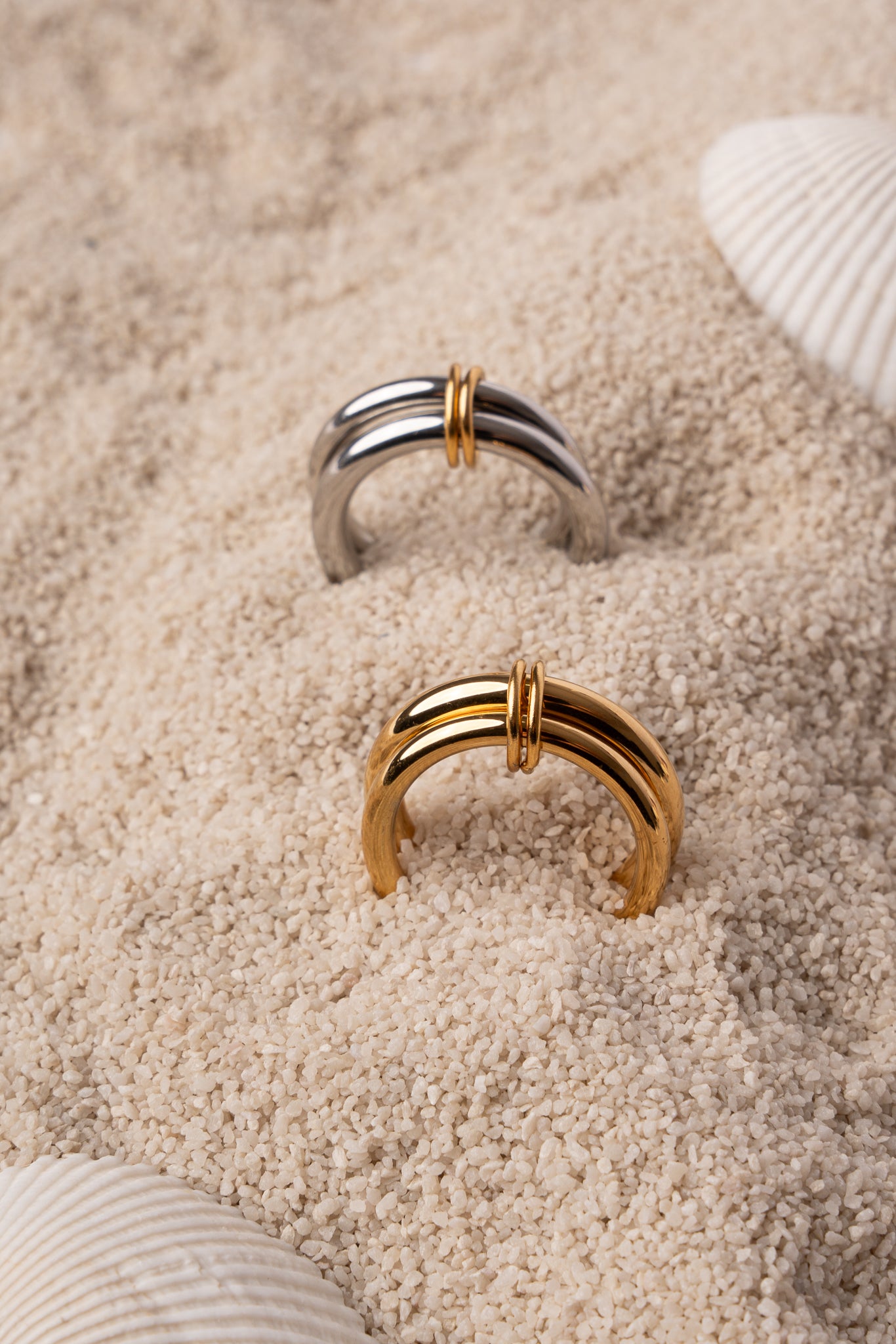 Anillo doble de acero inoxidable mujer