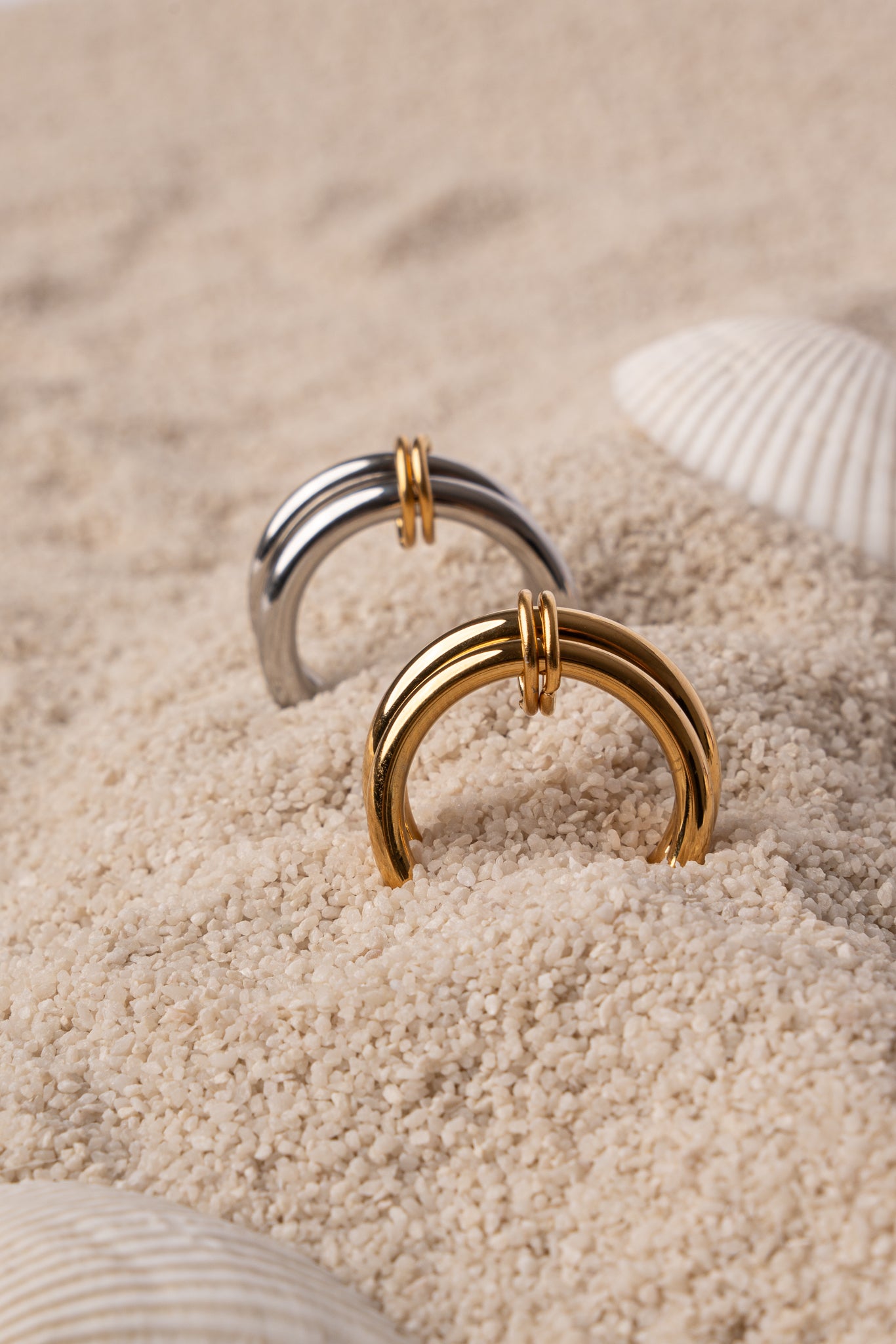 Anillo doble de acero inoxidable mujer