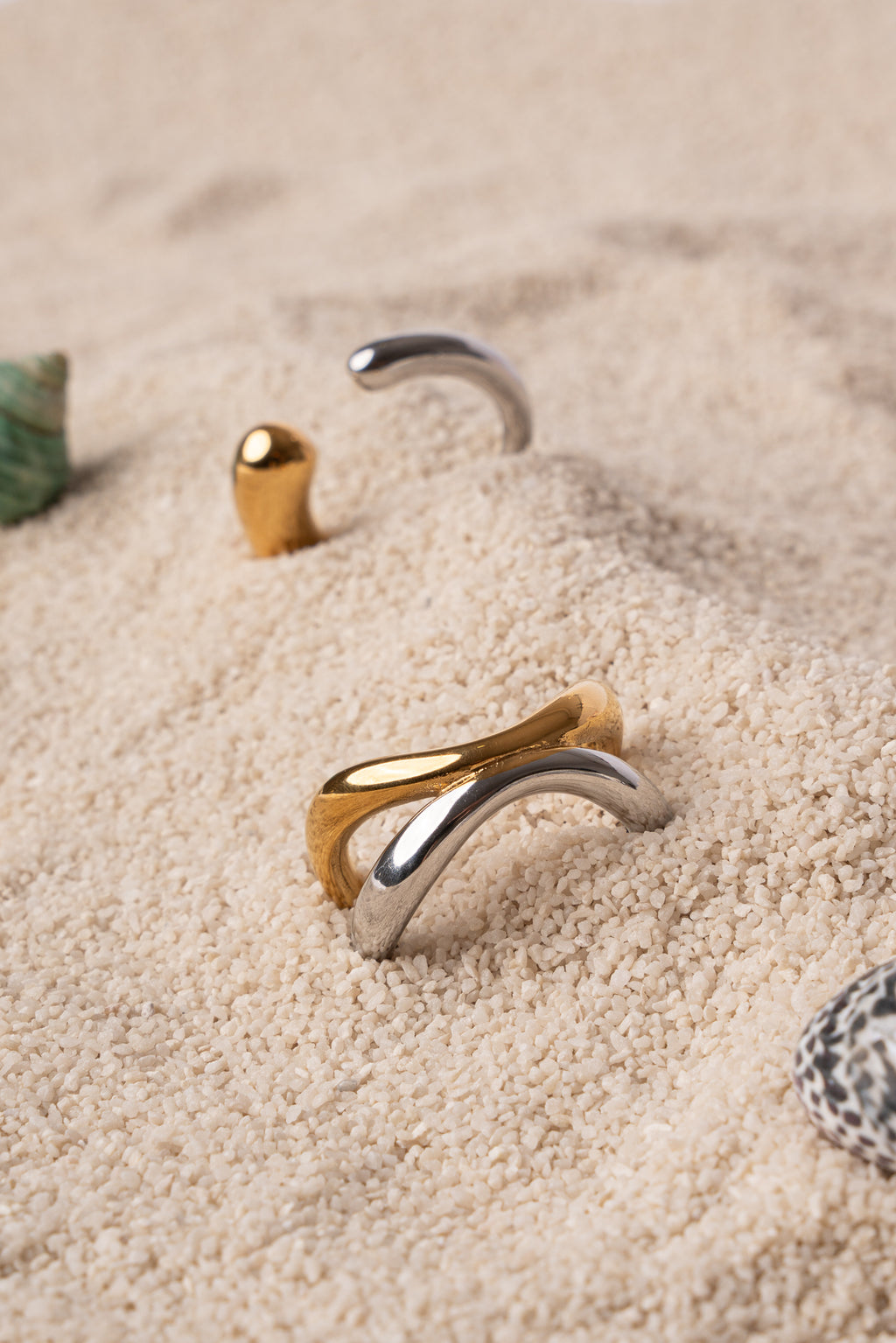 Anillo doble curva bicolor de acero inoxidable mujer