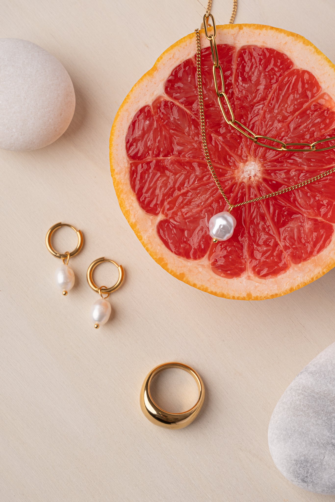 Pendiente con perla colgante de acero oro 18k mujer