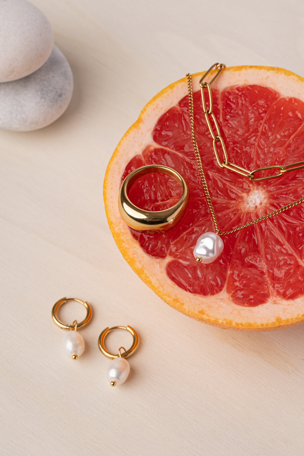 Pendiente con perla colgante de acero oro 18k mujer