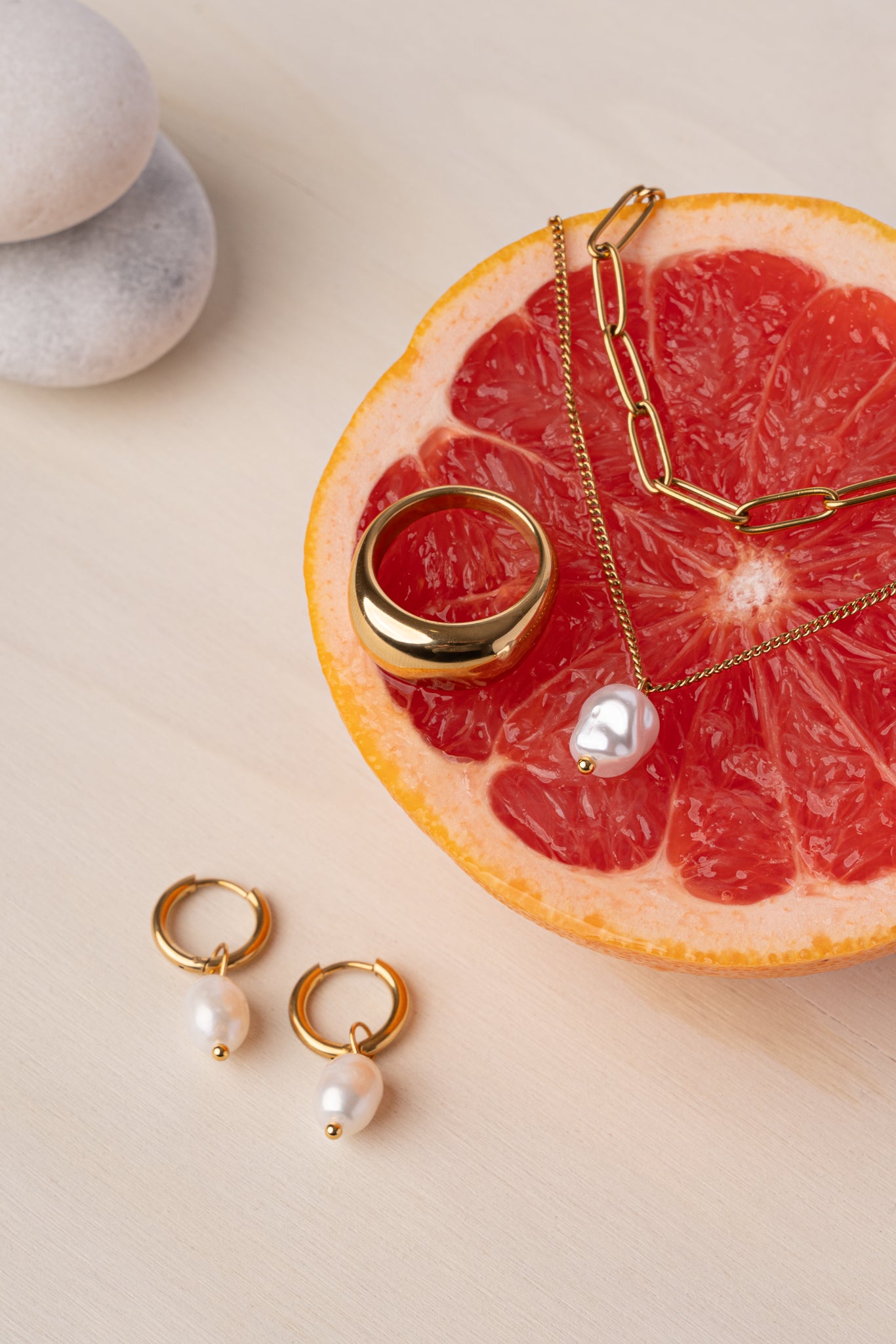 Pendiente con perla colgante de acero oro 18k mujer