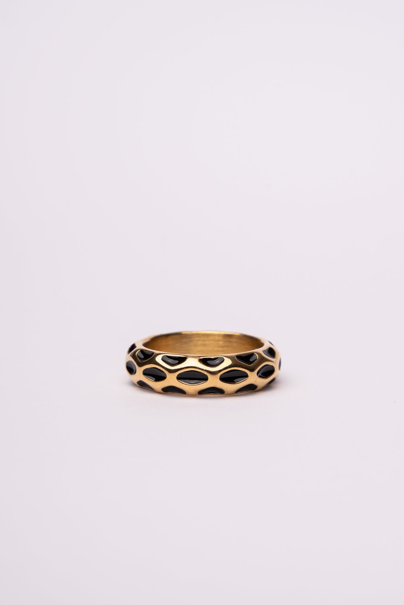 Anillo nido de abeja de acero inoxidable en negro mujer