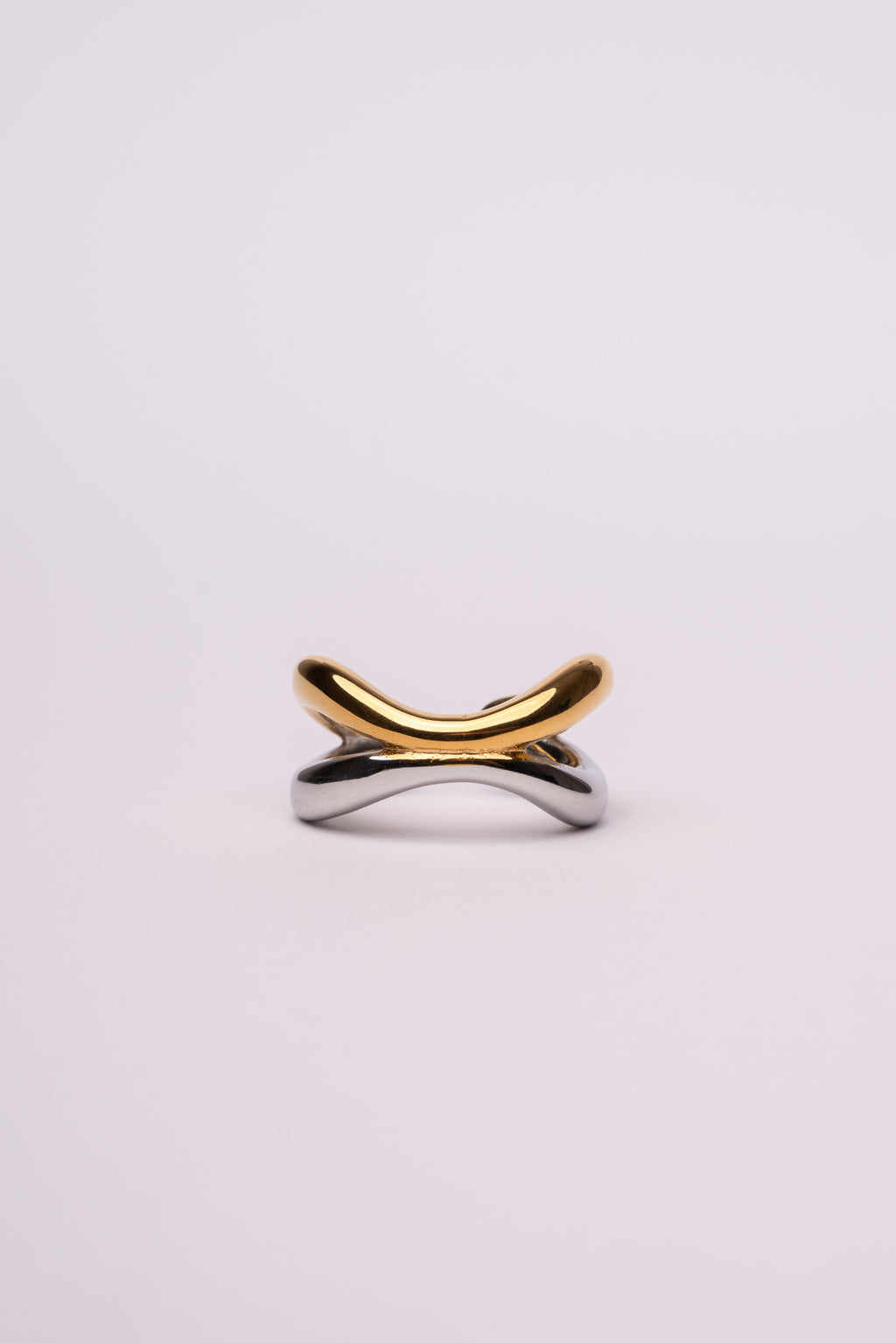 Anillo doble curva bicolor de acero inoxidable mujer