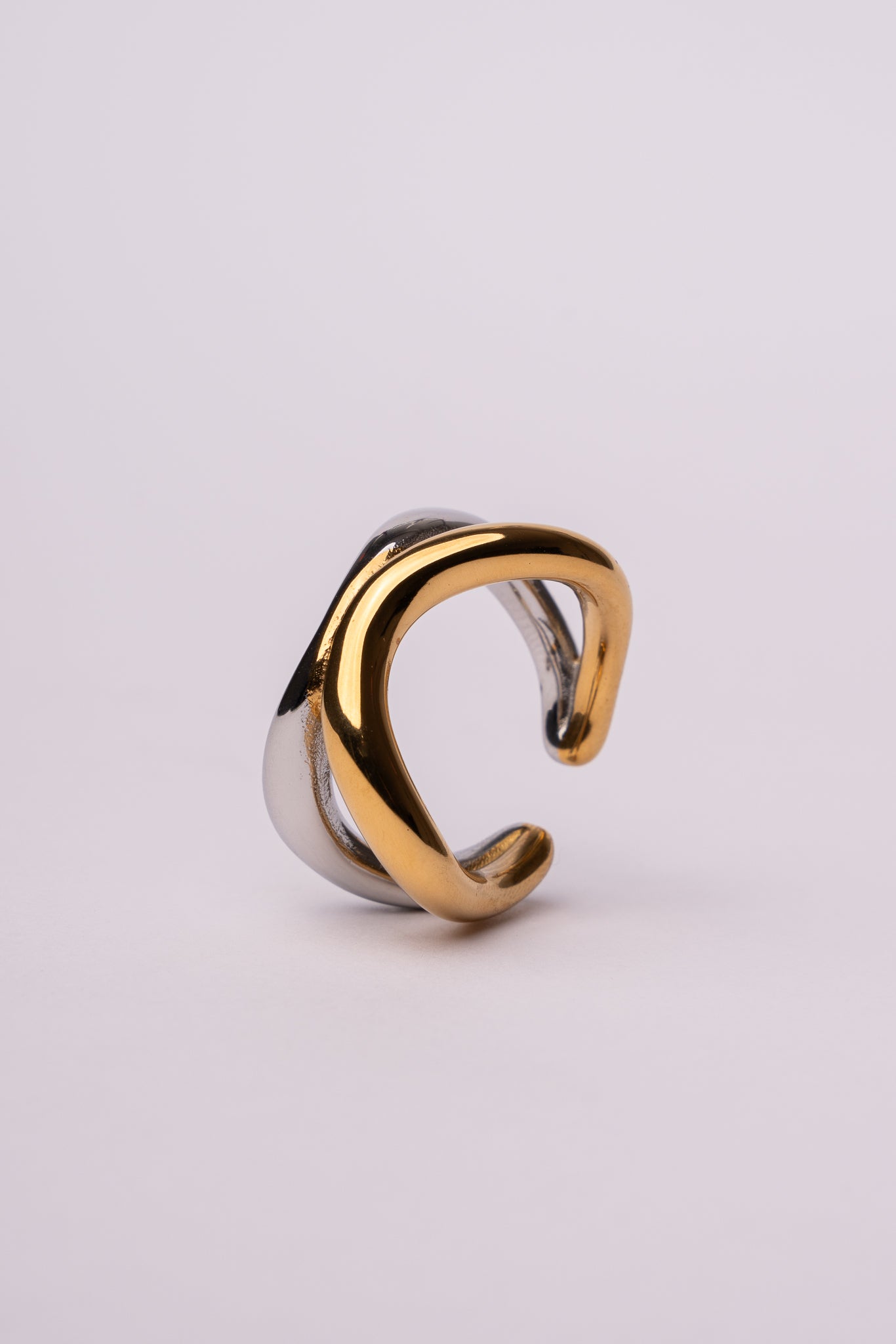 Anillo doble curva bicolor de acero inoxidable mujer