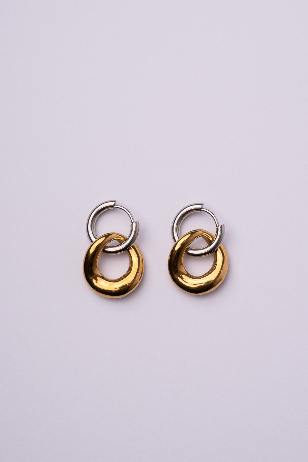 Pendiente doble pieza bicolor de acero mujer