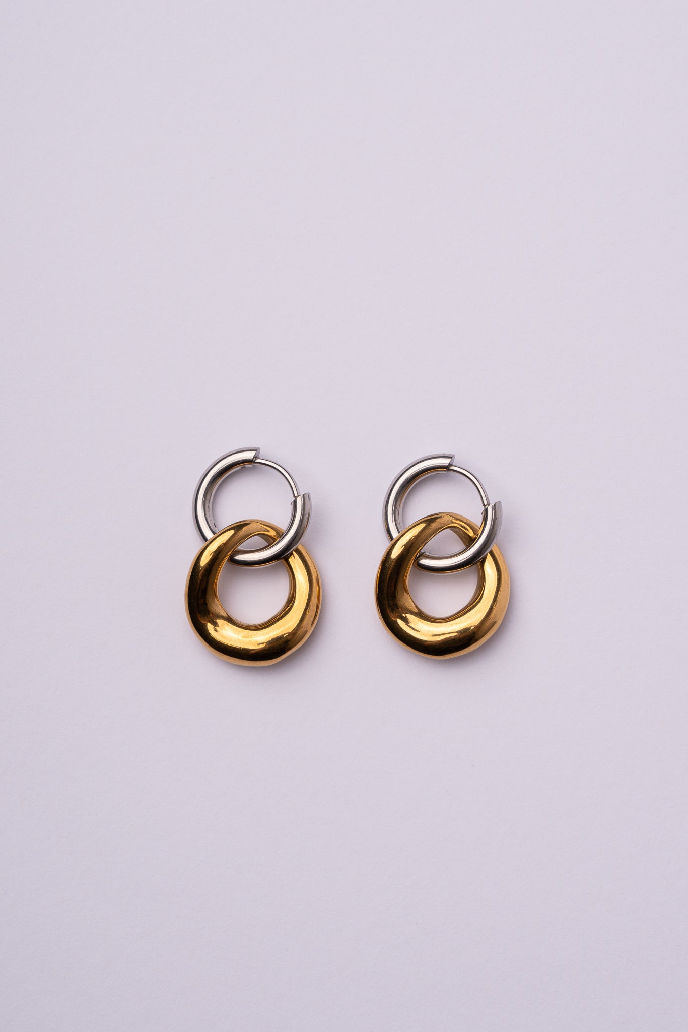 Pendiente doble pieza bicolor de acero mujer