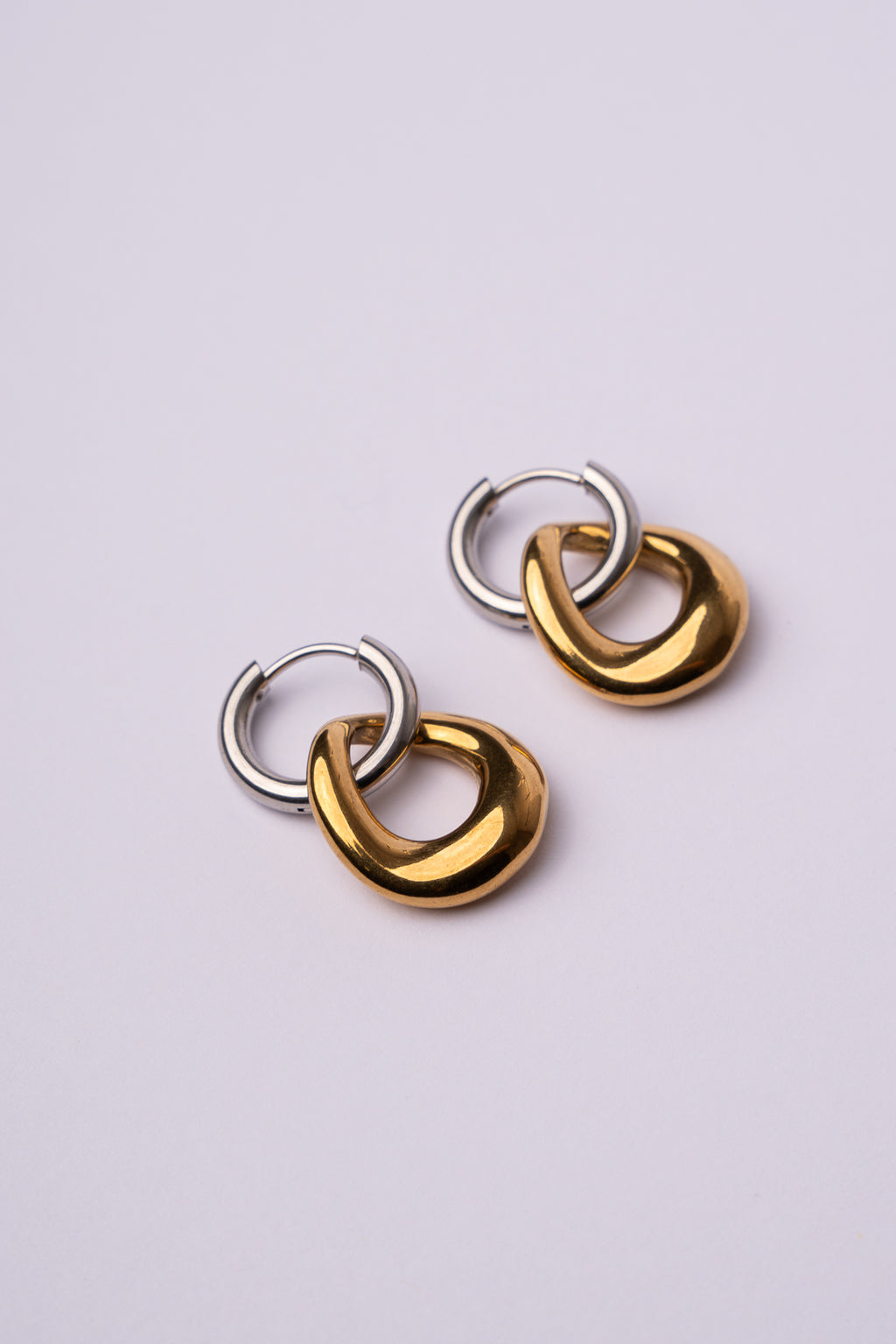 Pendiente doble pieza bicolor de acero mujer