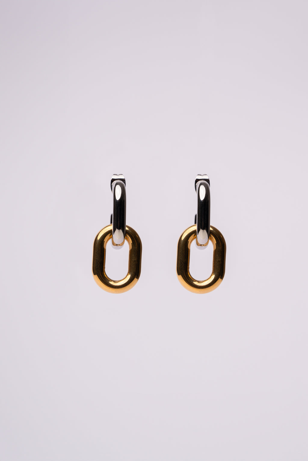 Pendiente doble pieza bicolor de eslabones de acero mujer