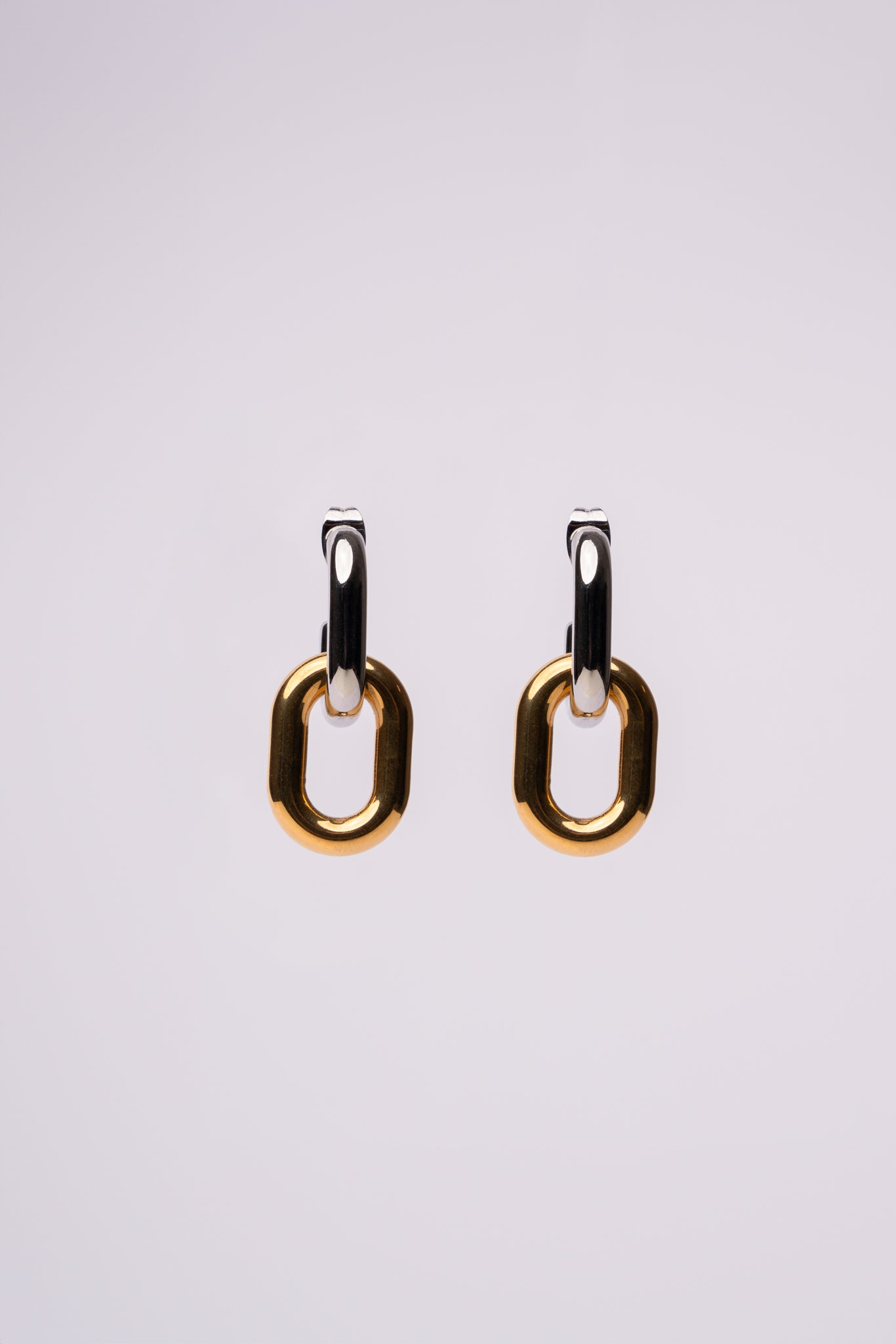 Pendiente doble pieza bicolor de eslabones de acero mujer