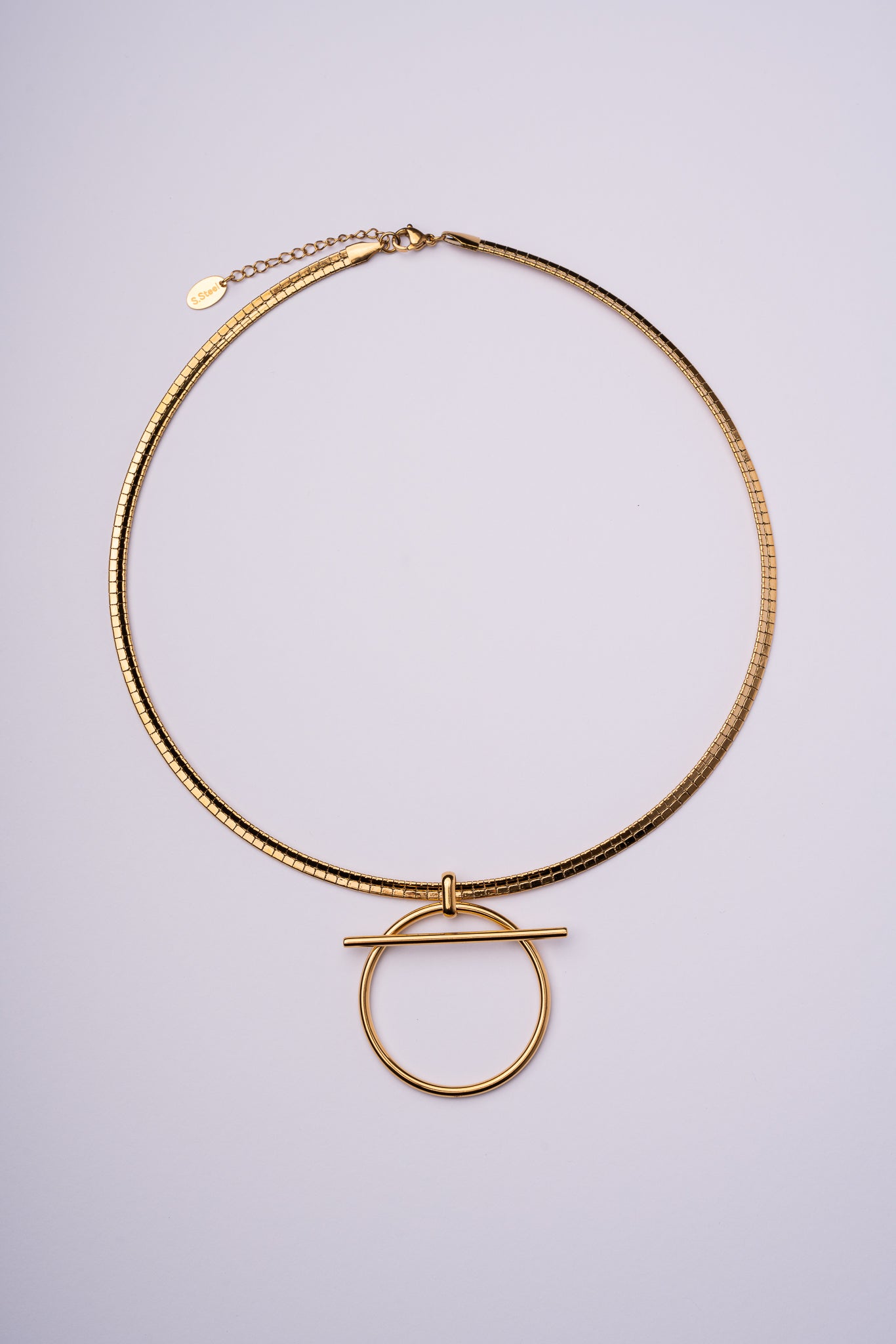 Collar rigido aro acero oro 18k mujer