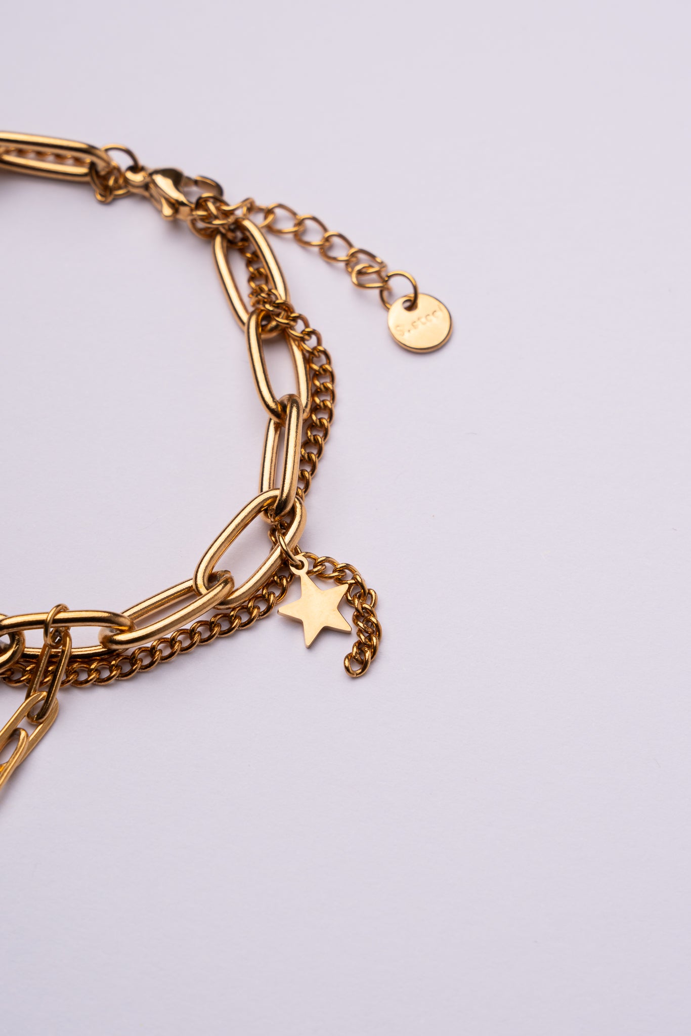 Pulsera doble cadena corazón acero oro 18k mujer