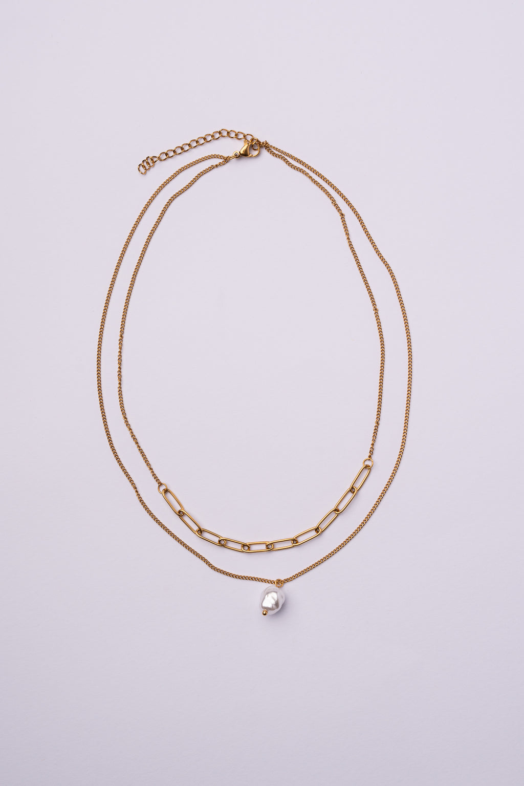 Collar doble con perla acero oro 18k mujer