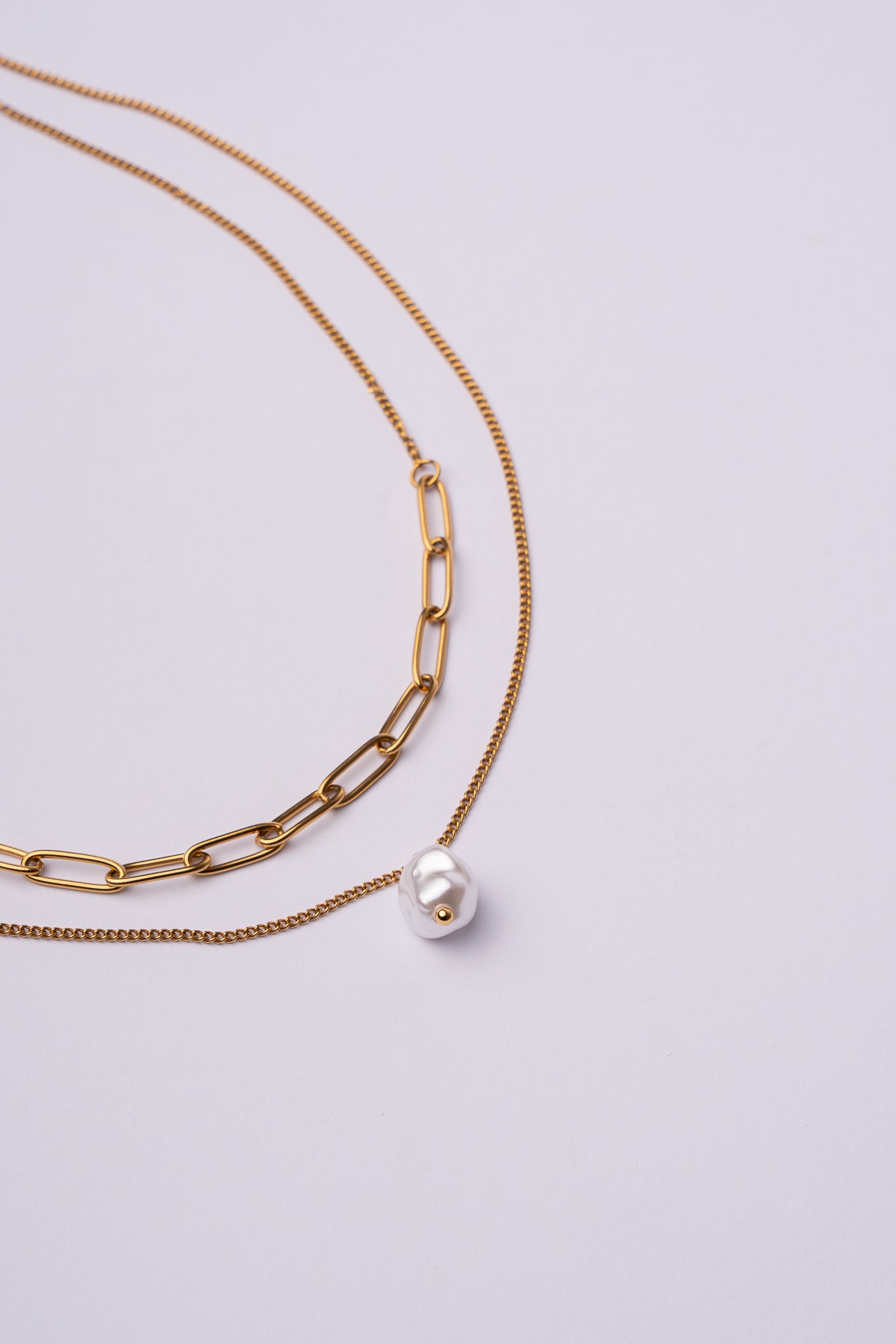 Collar doble con perla acero oro 18k mujer