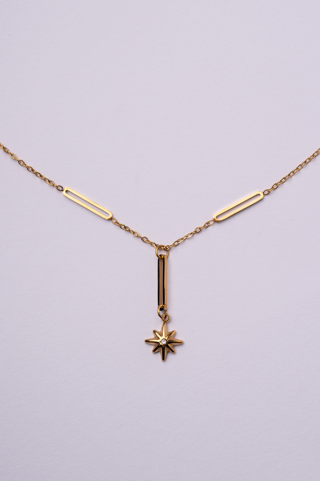 Collar estrella del norte acero oro 18k mujer